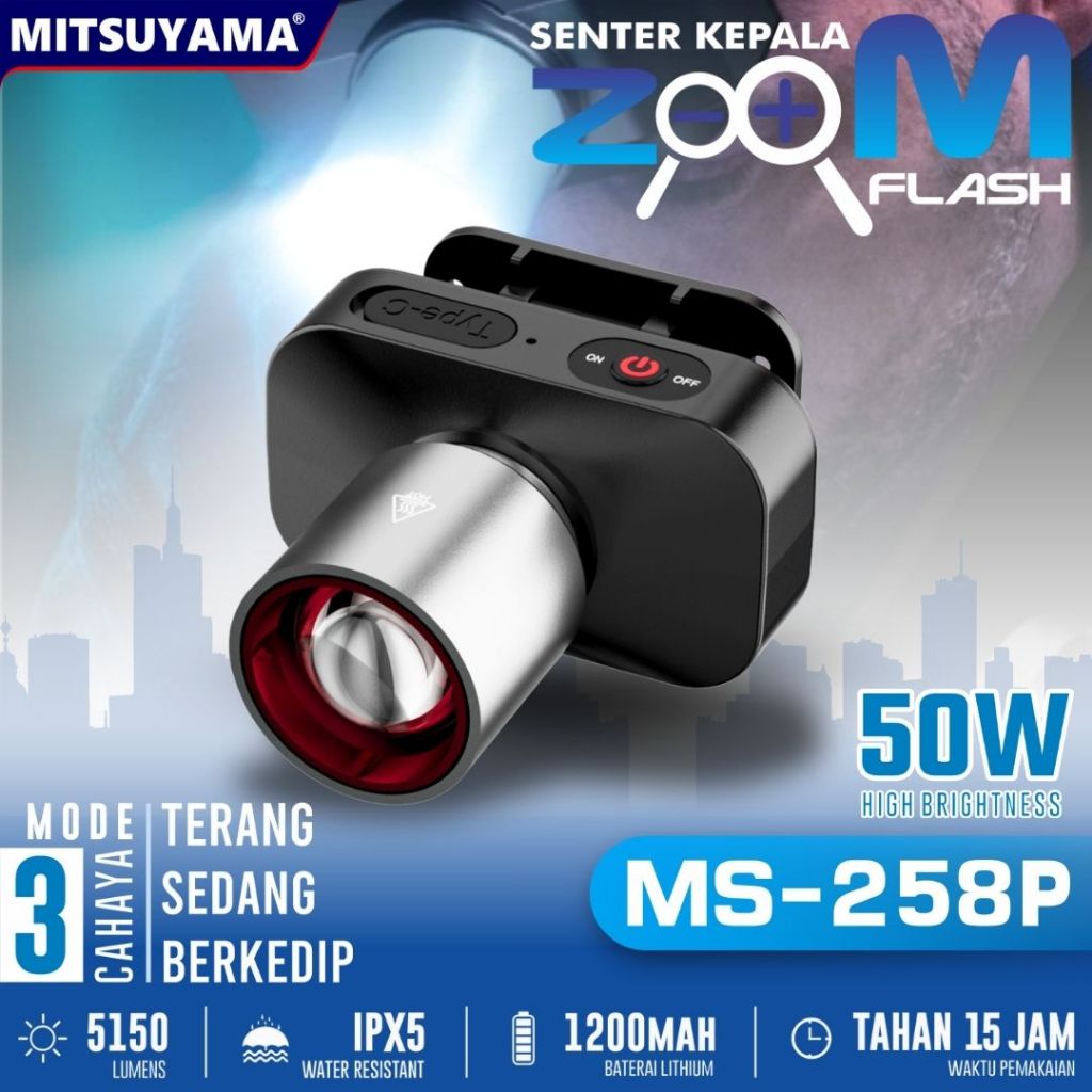Senter Kepala Mitsuyama Senter Kepala Zoom Flash 50 Watt High Brightness