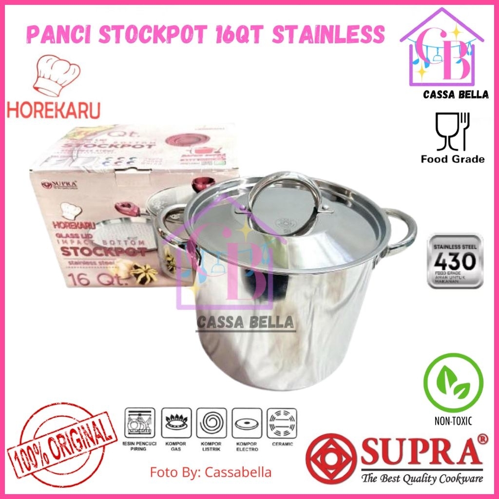 SUPRA PANCI Stainless Steel 16 Qt Stock Pot Horekaru / Stock Pot 16 Qt Horekaru / Supra Stock Pot St