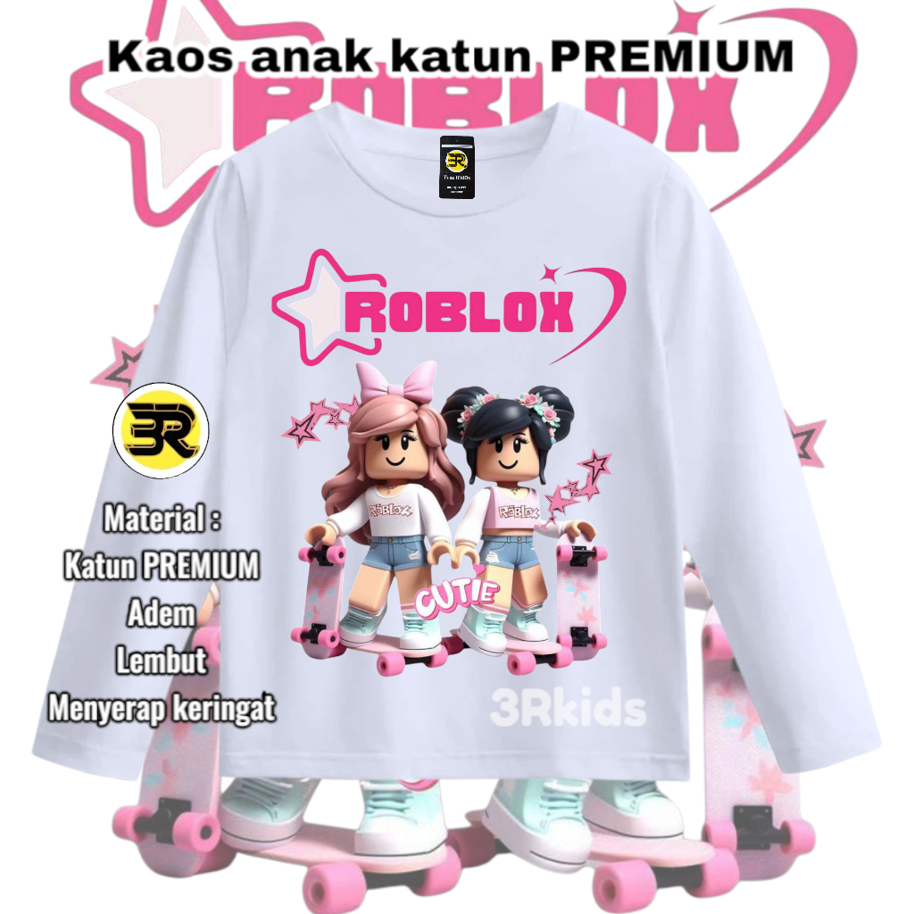 Baju Kaos Anak Perempuan ROBLOX SKATEBOARD Lengan Panjang