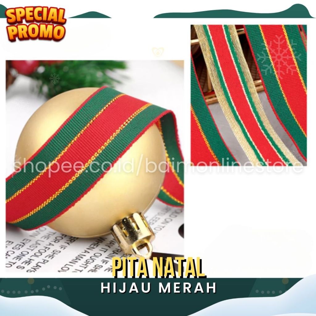 

[GROSIR] PITA NATAL MERAH HIJAU KAIN/ PITA BIS IMPORT | Ukuran 1 cm & 2,5 cm – Dekorasi Kado & Pohon Natal