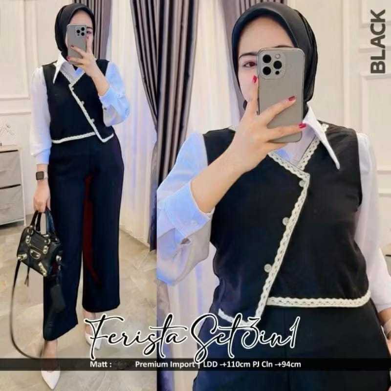 DEFAMI GROSIR- FERISTA SET VEST MIX RENDA CRINKLE AIRFLOW LD 110 // SETELAN VEST POLOS // ONE SET PO
