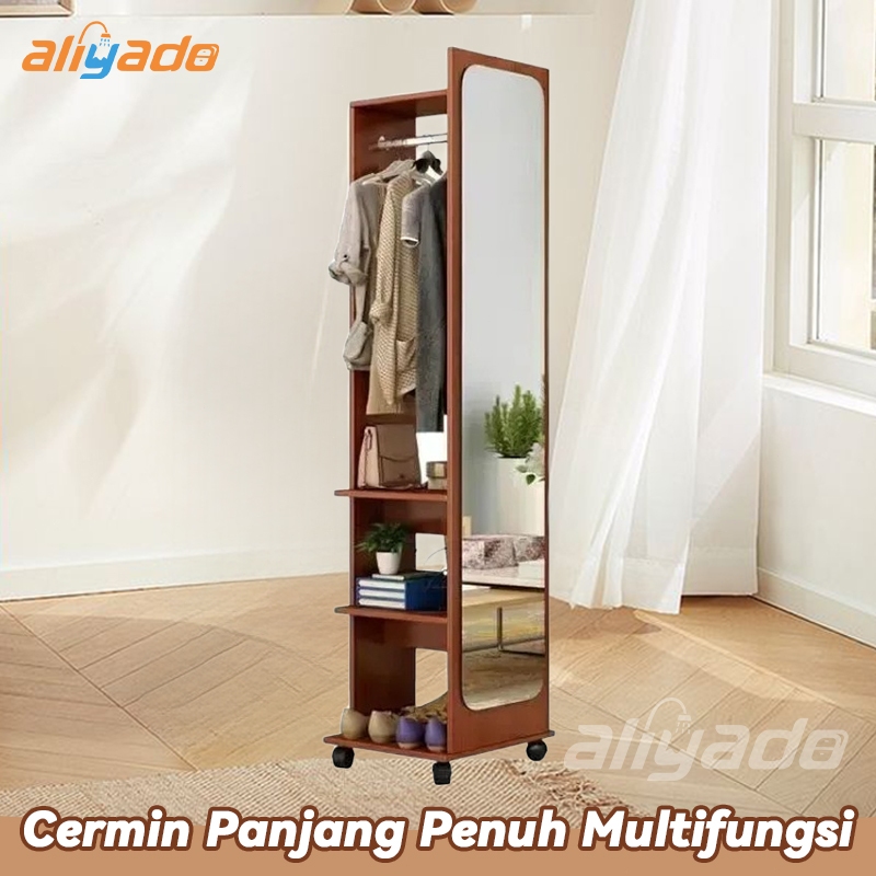 ⚡Kemasan Strip Kayu⚡Standing Mirror Full Body Cermin Aesthetic / Full Body Bingkai Cermin Rias Kayu 