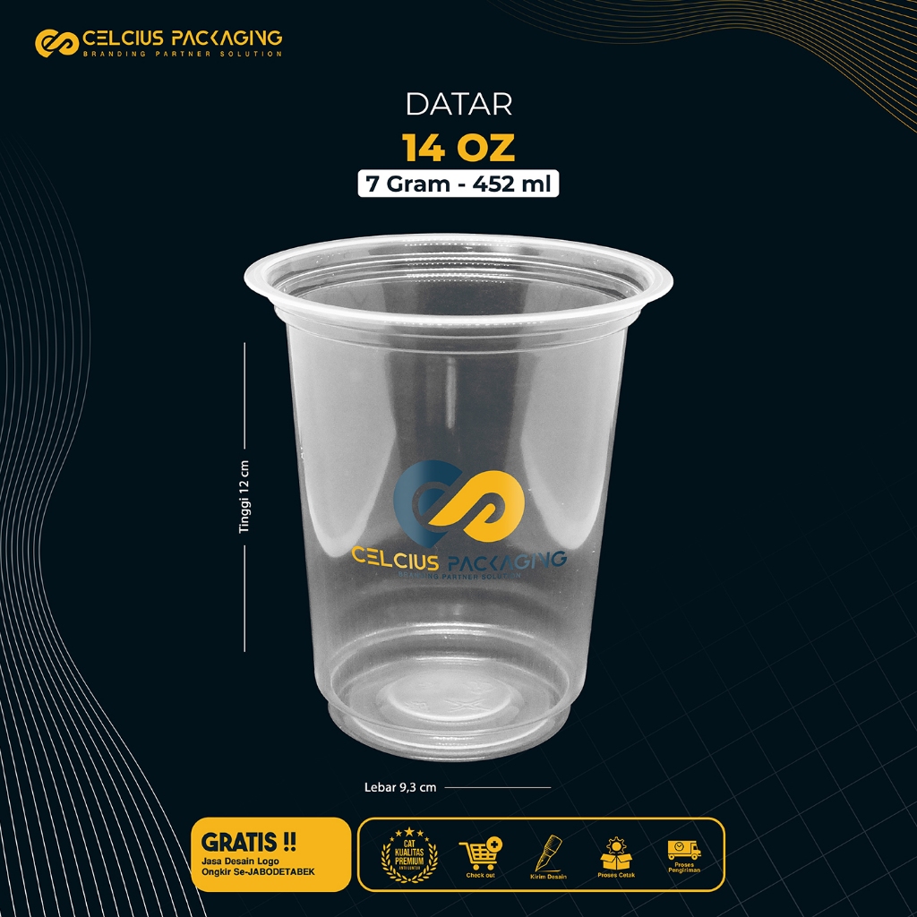 Sablon Cup Gelas Plastik (PP) 14 Oz STARINDO DATAR & OVAL 7 - 8 Gram