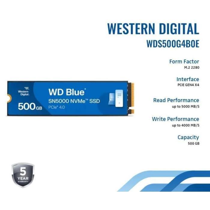 SSD WD Blue SN5000 500GB 1TB 2TB M.2 NVME 4.0 (5000MB/s - 5150MB/s)
