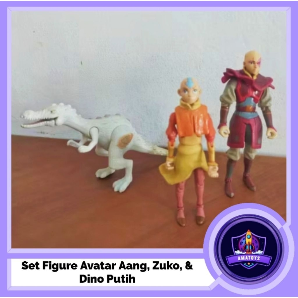 Set Figure Aang, Pangeran Zuko, & Dinosaurus Putih Preloved
