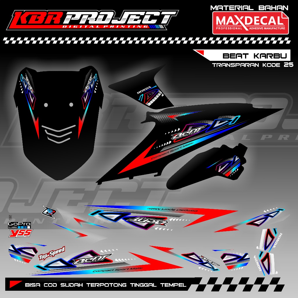 Denting Mas Terang Beat Karbu Stiker Striping Transparan Premium Stiker Motor Honda Desain Racing 28