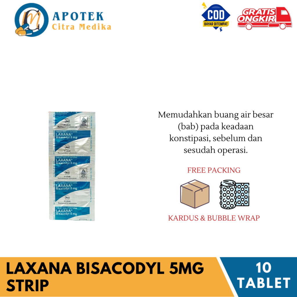 Laxana Bisacodyl 5MG 𝟏 𝐒𝐓𝐑𝐈𝐏 𝐈𝐒𝐈 𝟏𝟎 𝐓𝐀𝐁𝐋𝐄𝐓 - Mengatasi Sembelit/Melancarkan BAB