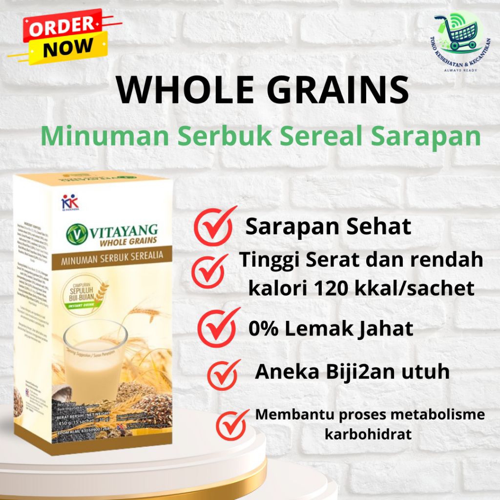 

Vitayang Whole Grains minuman Serbuk Serealia menunjang kebutuhan nutrisi aktivitas harian KK