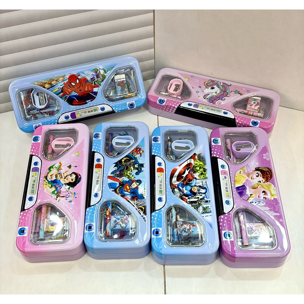 

TEMPAT PINSIL KALENG SET 5in1 99-3 SPIDERMAN UNICORN SNOW WHITE AVENGERS