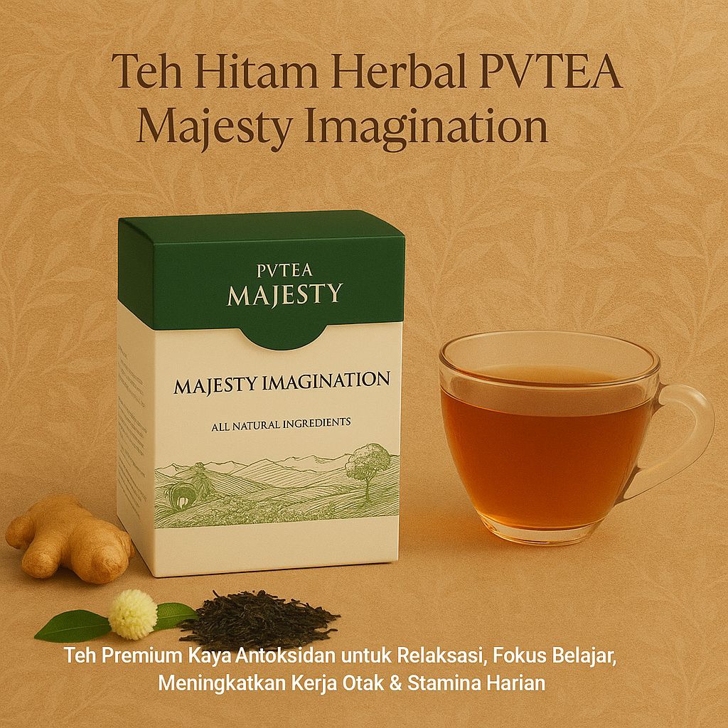 

Teh Hitam Herbal PVTEA Majesty Imagination - Teh Premium Kaya Antioksidan untuk Relaksasi, Fokus Belajar, Meningkatkan Kerja Otak & Stamina Harian