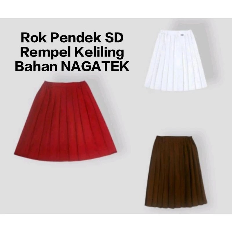 Rok Pendek SD Bahan Nagatek / Rok SD Pendek Merah,Coklat,Putih / Rok SD Pendek Rempel Keliling