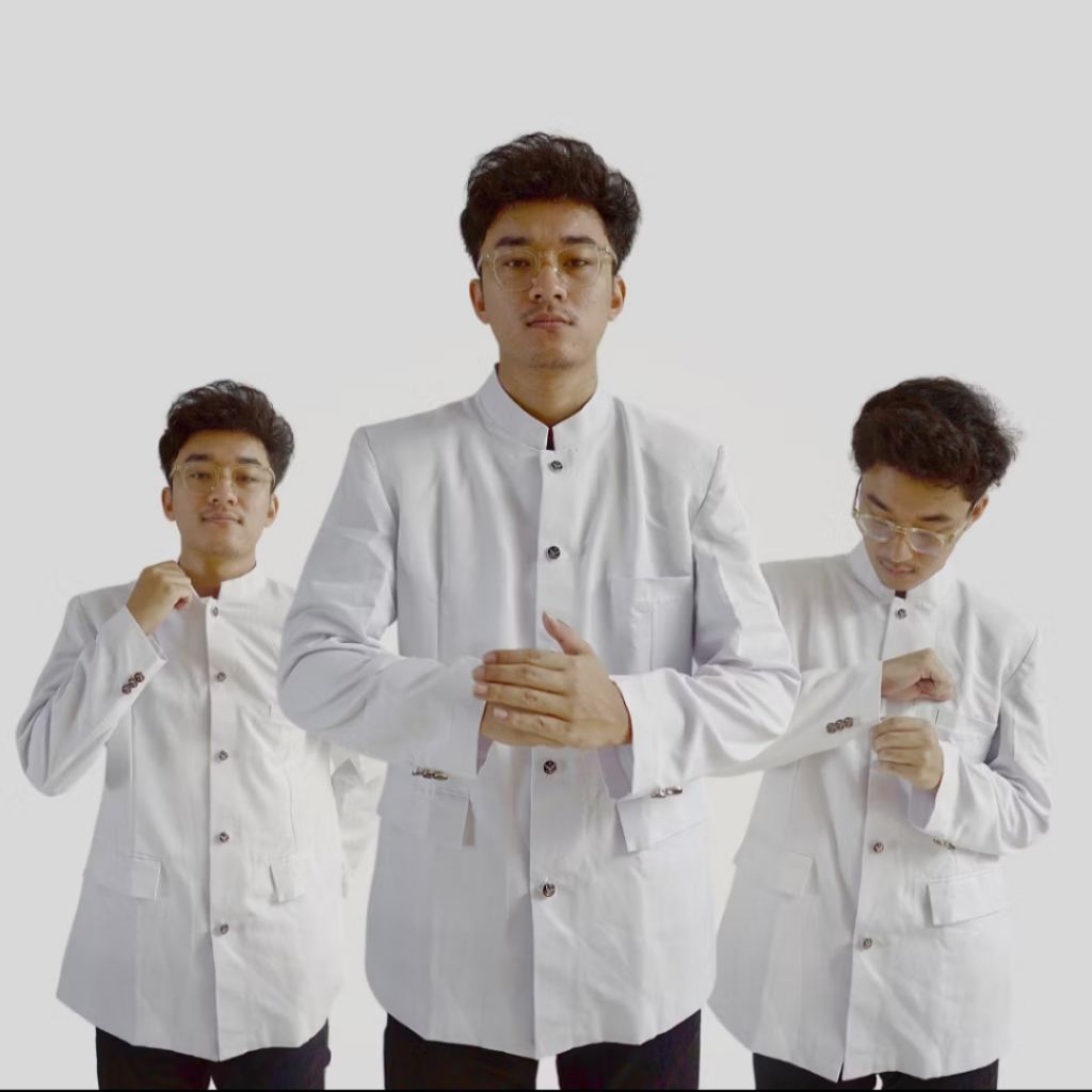 Bescap Jas Koko Pria Putih Polos Saku Tutup  Formal Informal S-XXL