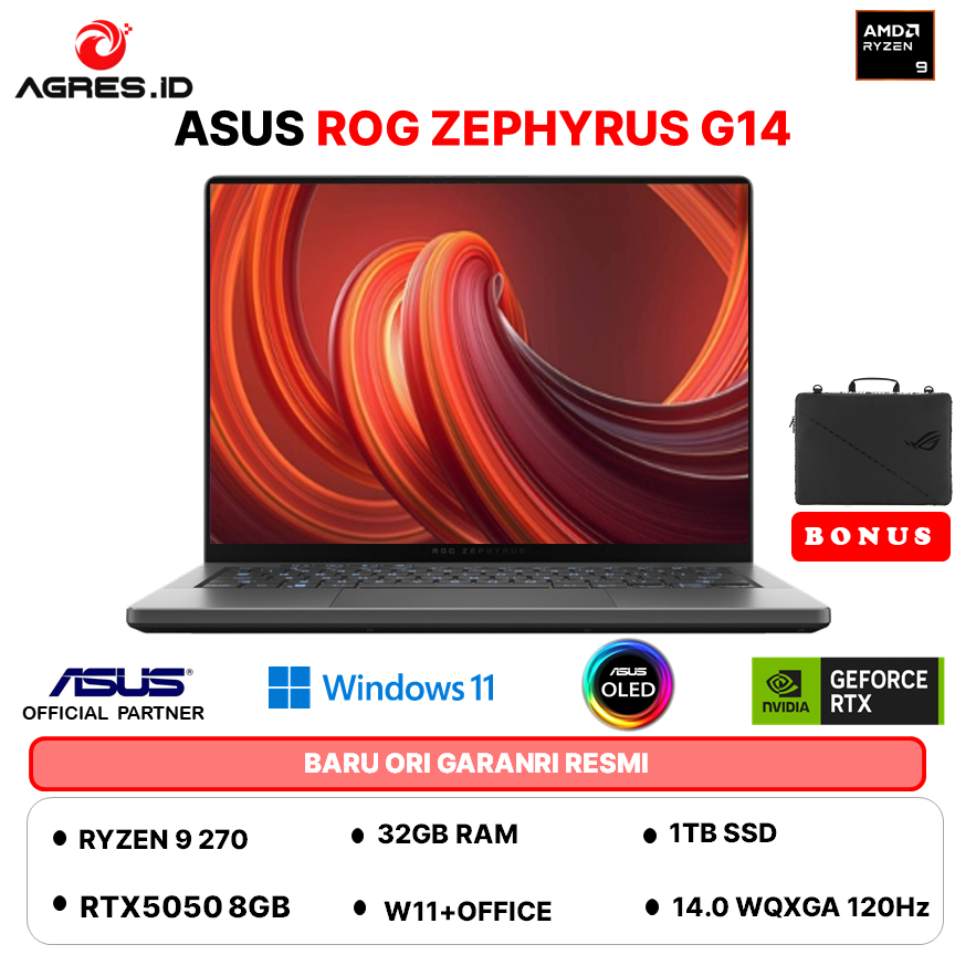 ASUS ROG ZEPHYRUS G14 OLED RYZEN 9 270 RTX5050/ 32GB 1TB W11+OHS+M365B 14.0WQXGA 120HZ GA403UH