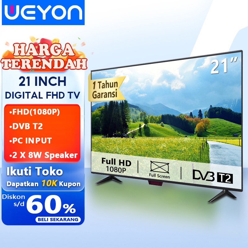 Weyon LED Murah Promo 21 inch 22 inch TV Digital 1080P Televisi 21/22 inch