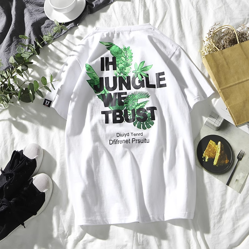 Kaos T - Shirt Pria Wanita Motif Daun Hijau Keren Kualitas Bagus