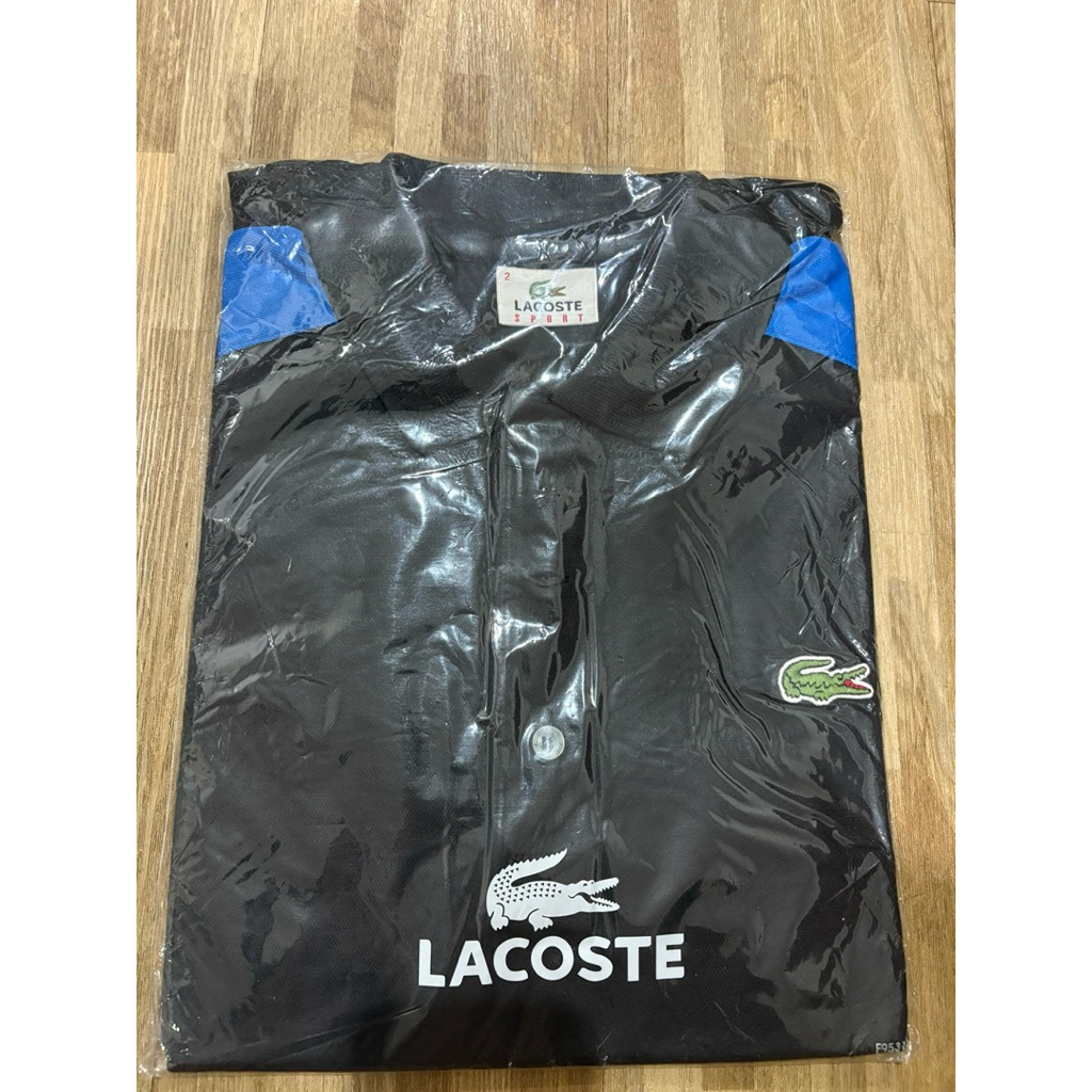 LACOSTE BLACK (LIST BLUE AND GREEN) POLO SHIRT