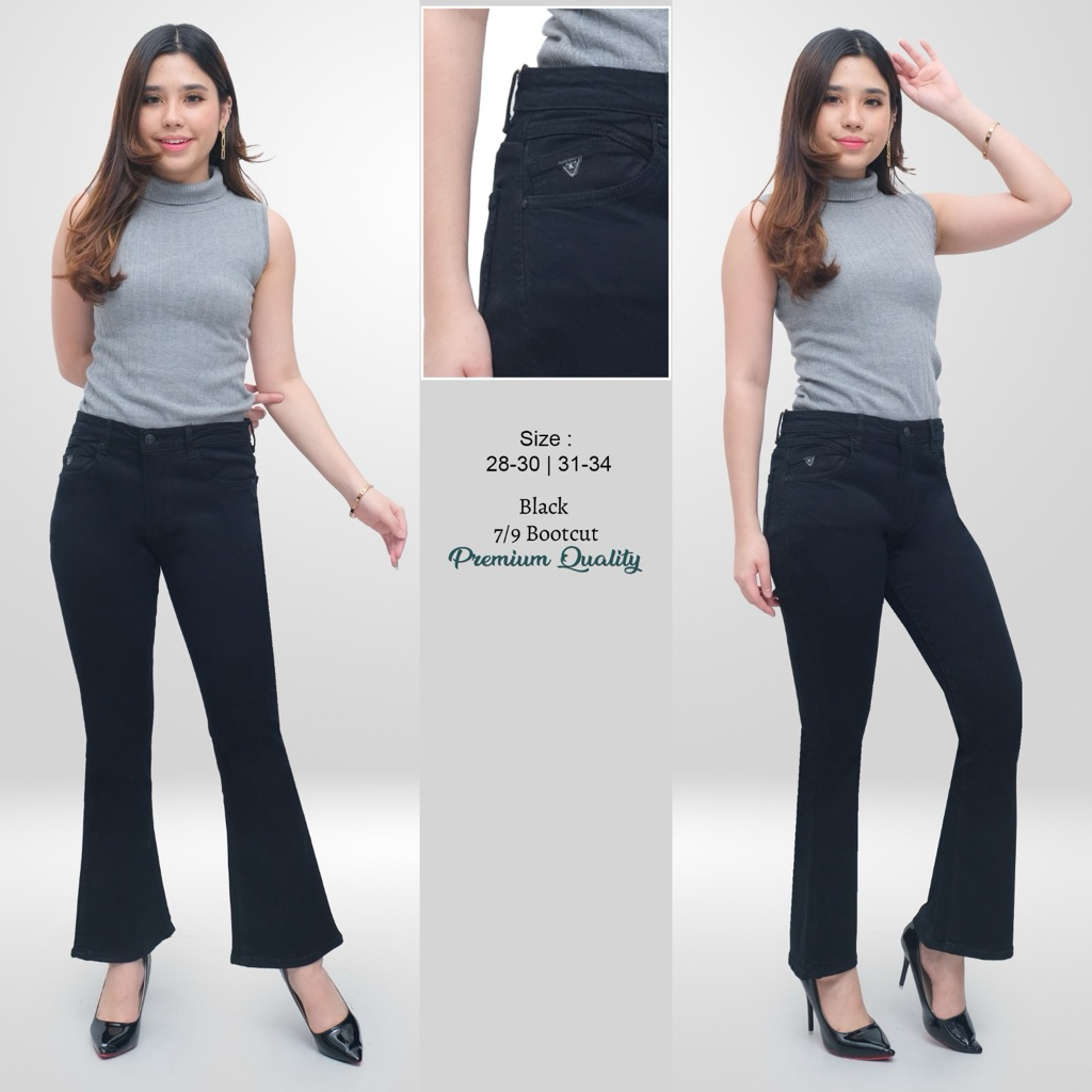 [Evasabrina88]Celana Cutbray Jeans Hw 7/9 Hitam M2000-Cutbray Hitam 7/9 Bahan Softjeans Stretch Nyam