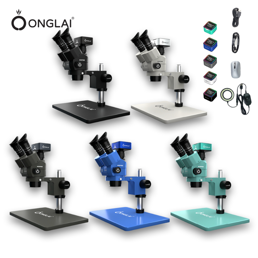 MICROSCOPE ONGLAI M3PRO 6-60X + LAMPU + KAMERA RGB-01 1/1.8 60FPS WHITE/BLACK/GREY/BLUE/GREEN