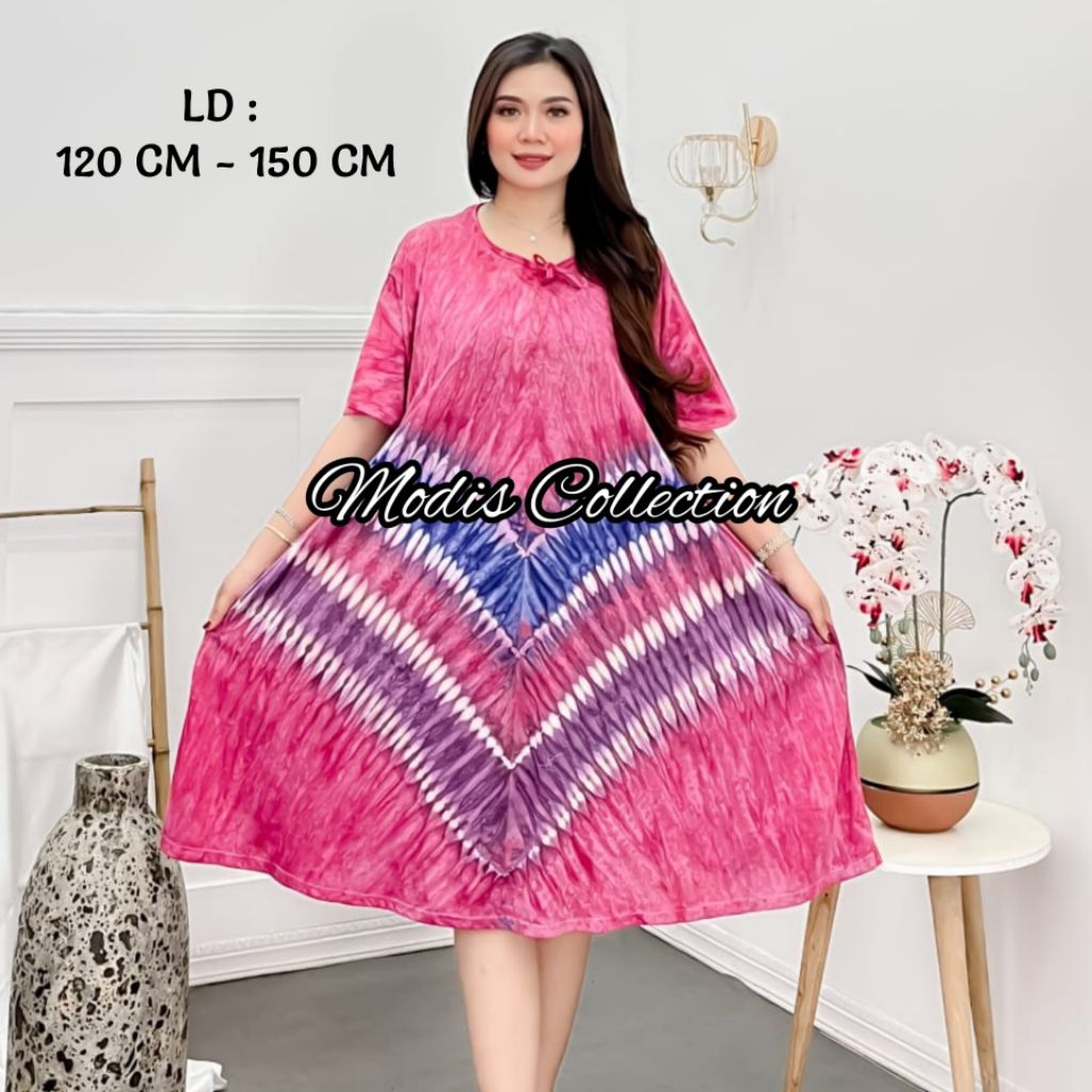 Daster Kaos Payung Super Jumbo Dada Tali Depan Bahan Kaos Adem Motif Tiedye Lengan Pendek Panjang Ba