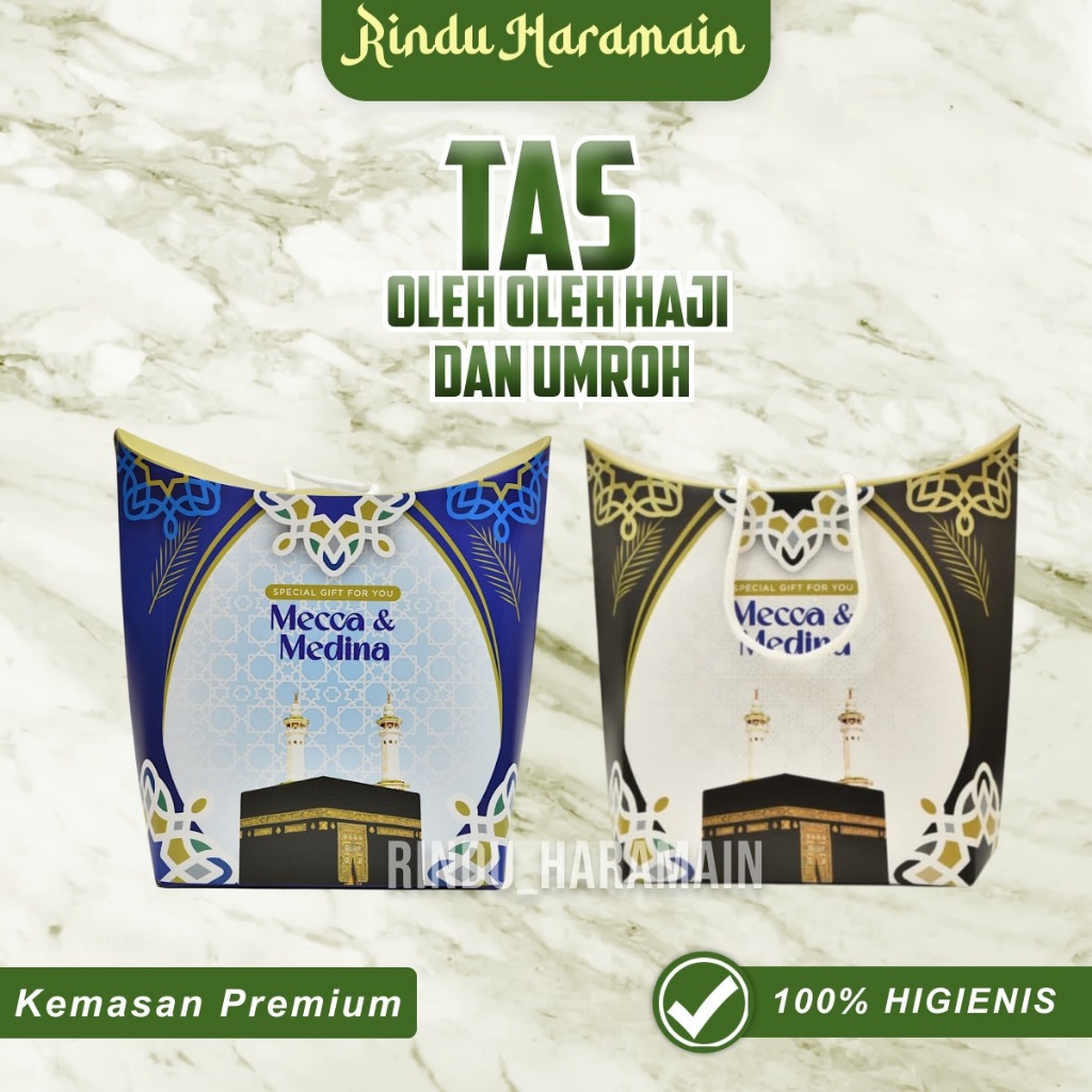 

Premium Design Tas oleh oleh haji dan umrah / souvenir / paper bag tali gift hampers / isi 50