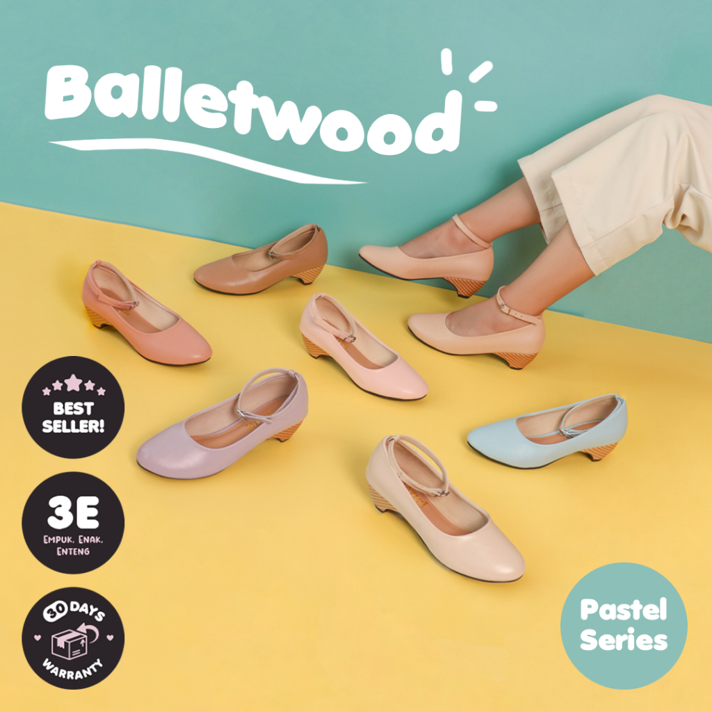 Women Shoes Sepatu Kerja Kantor Women Low Heels Pantofel 3cm Hak Chunky Pastel Wanita (SL06) Balletw