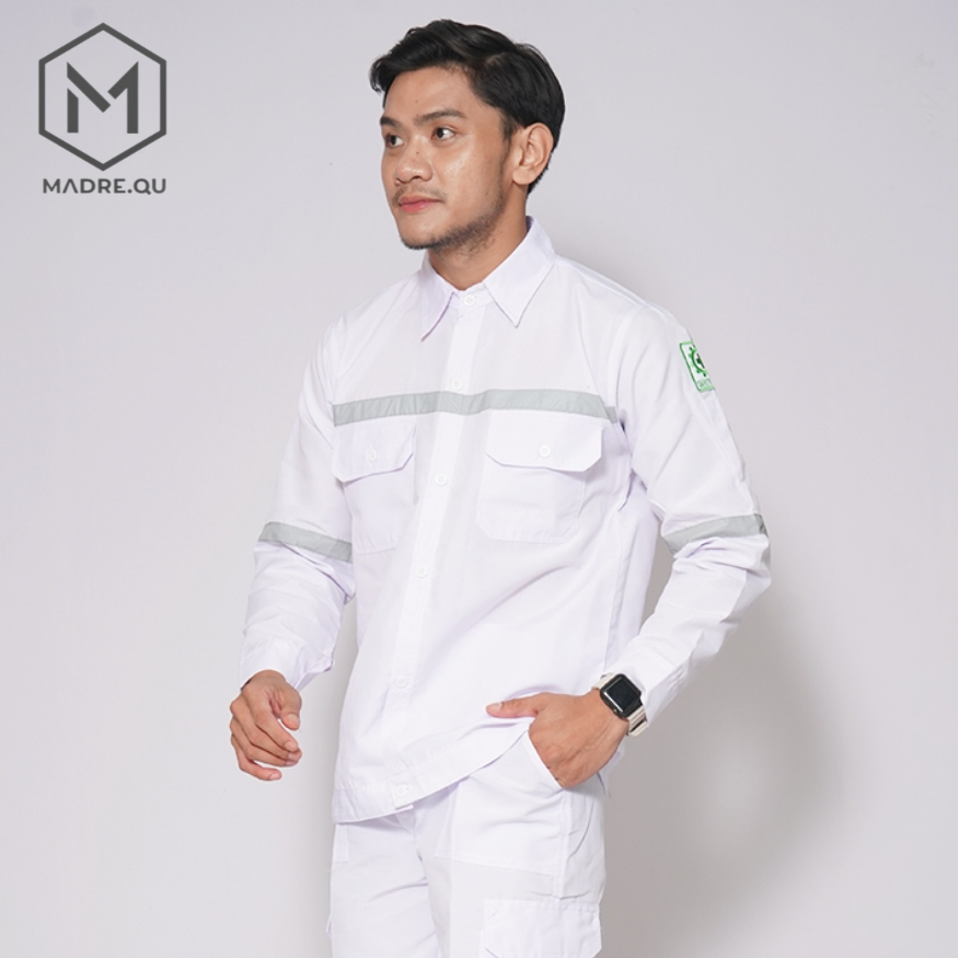 Katelpak Wearpack Safety Atasan Proyek Reflektor Lengan Panjang Ribstop Putih