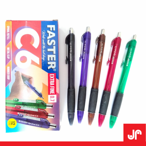 FASTER BALLPOINT C6 0.7MM 1PAK  / PULPEN SEMI GEL FASTER 1 PAK TINTA BIRU & HITAM / PULPEN FASTER C6