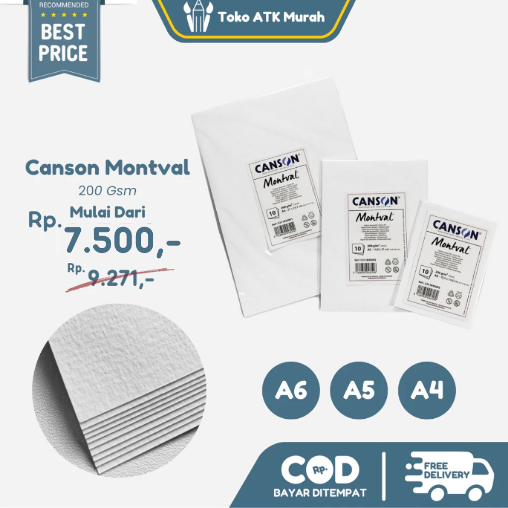

Canson Montval 200gsm A6 / A5/ A4 – Isi 10 Lembar | Kertas Tebal