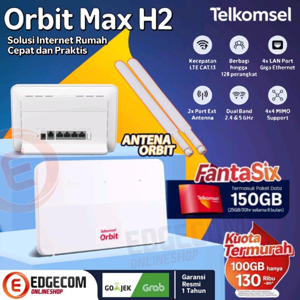 Telkomsel Modem Orbit Max H2 B636 LTE CAT13 DUAL BAND 2,4+5Ghz 150GB Data Router Huawei B636