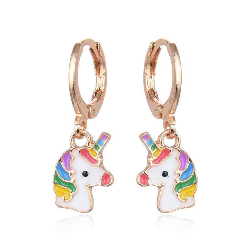 Anting Titanium Anak Unicorn Emas Asli Muda Wanita Korea Anti Karat