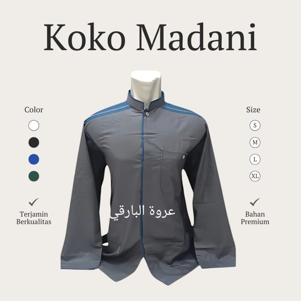 Koko Madani Kombinasi Lengan Panjang Baju Koko Pria Model Pakistan Adem