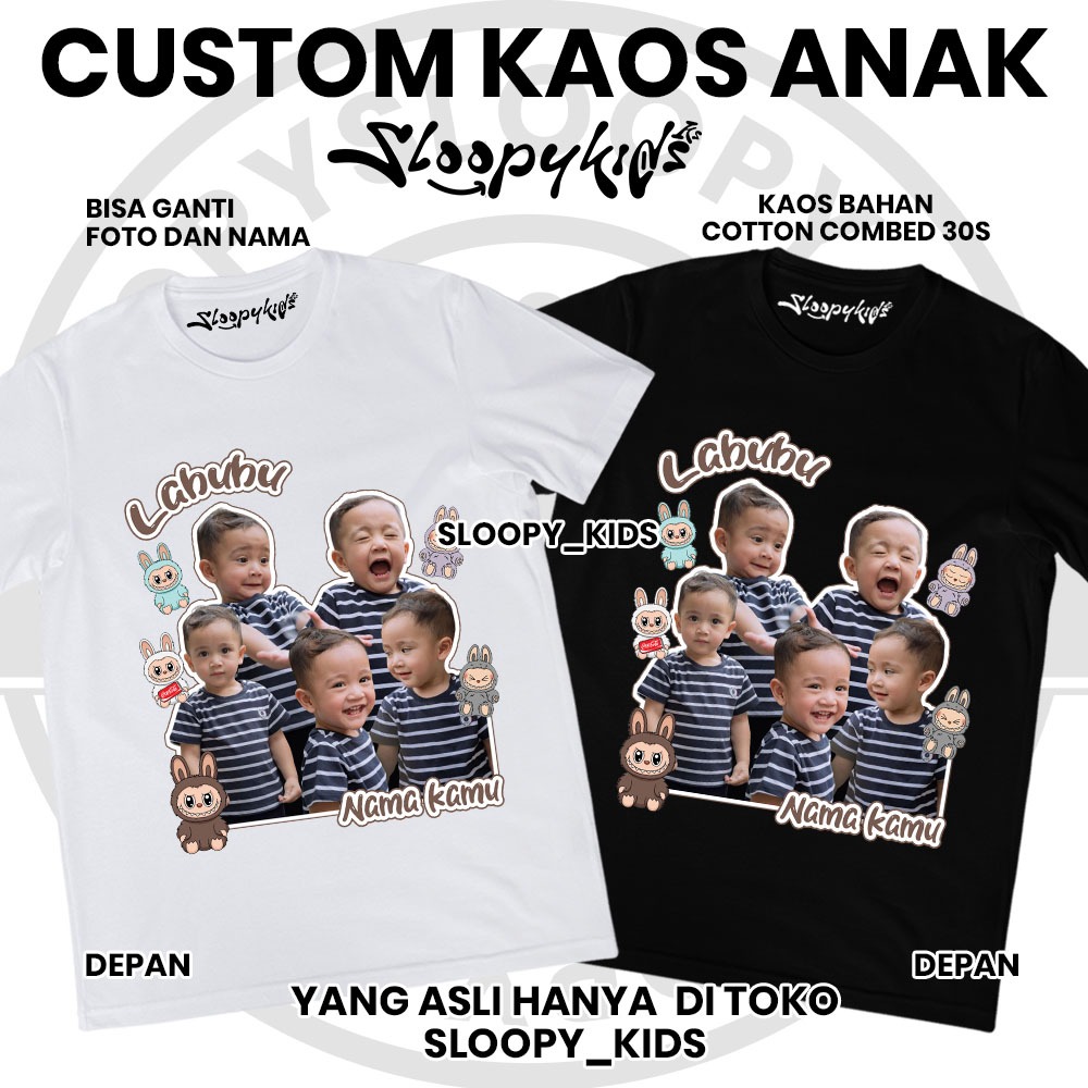 Custom kaos anak Scribble kartun labubu bisa ganti foto dan nama/kaos anak Sloopy kids