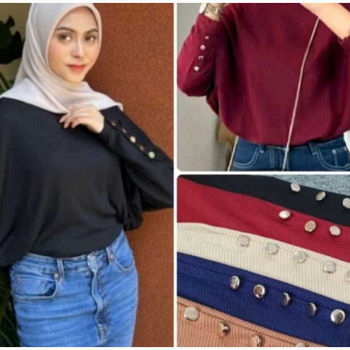 Batwing Knit/ Atasan Batwing/ Rajut Kancing Gold / Atasan Rajut Kancing / Batwing Kancing Emas