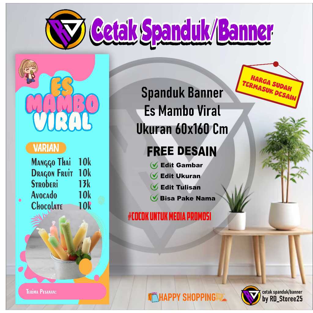 Spanduk Banner ES MAMBO Viral Ukuran 60x160 cm