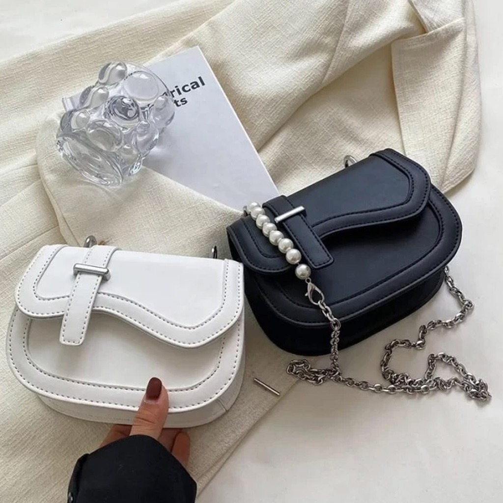 Tas Selempang Wanita Mini Chiby Pearl - Slingbag Tali Rantay Mutiara - Tas Mini Elegan - Unik Lucu