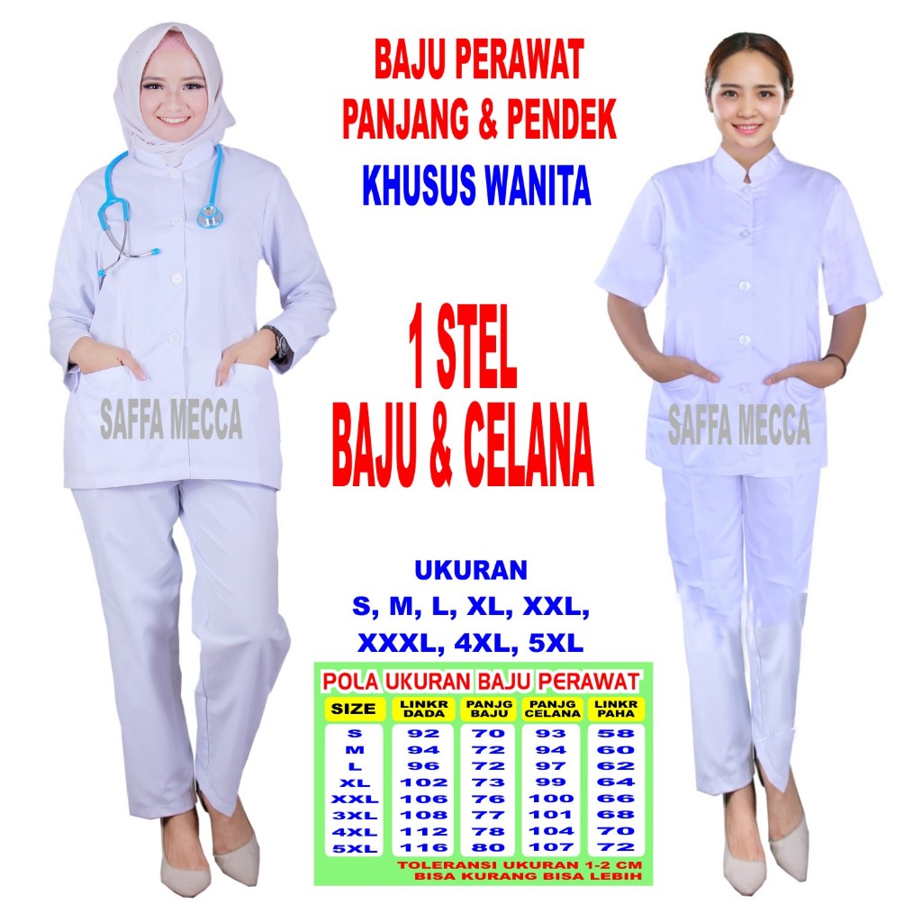 Baju Perawat Lengan Panjang dan Lengan Pendek Seragam Perawat Dokter Medis Bidan Nakes KUSUS WANITA