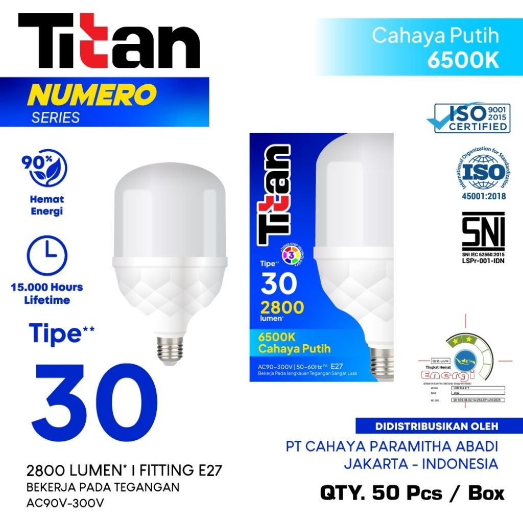 Led Titan Numero 30 Watt Kapsul T Bulb - Lampu Ligera Platinum 30 W Capsule Bohlam Led Putih