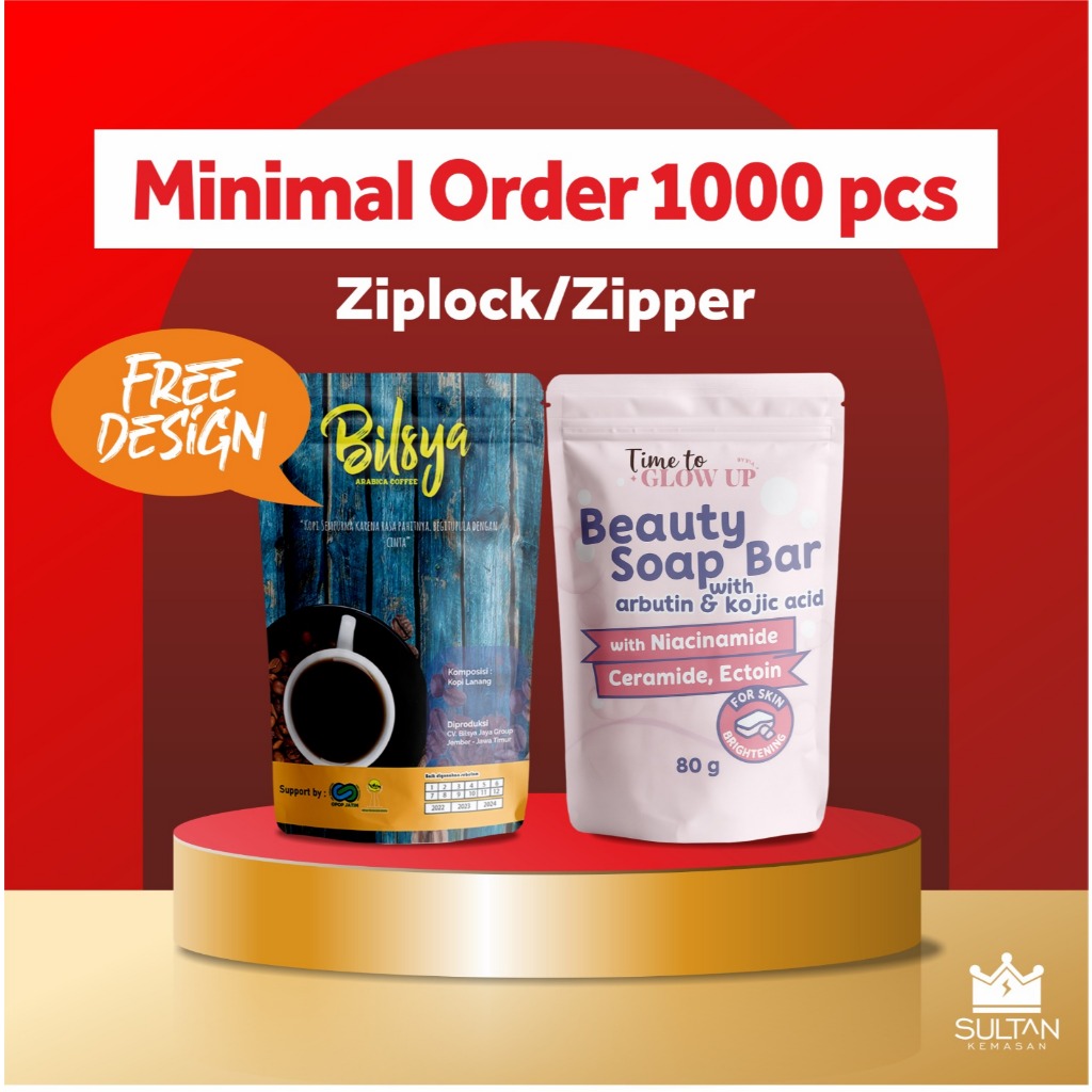Sultan Kemasan - Cetak Kemasan Standing Pouch Custom Zipper - Non Zipper | Custom Desain Packaging F