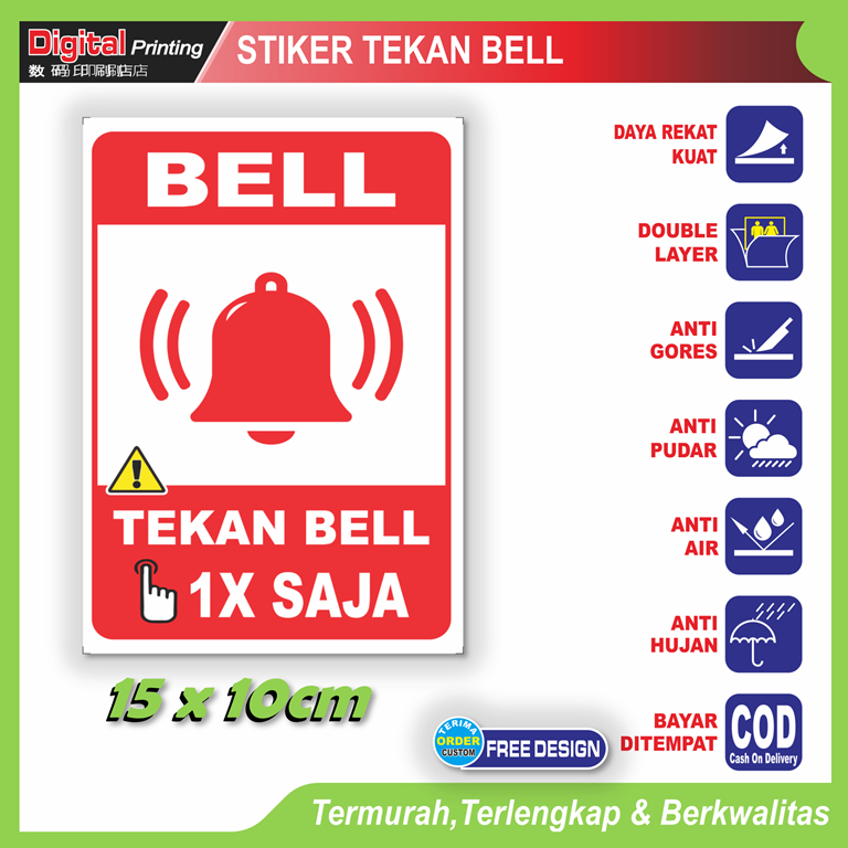 

Stiker tulisan besar tekan bell dering kedatangan tamu sticker pintu rumah toko warung dll