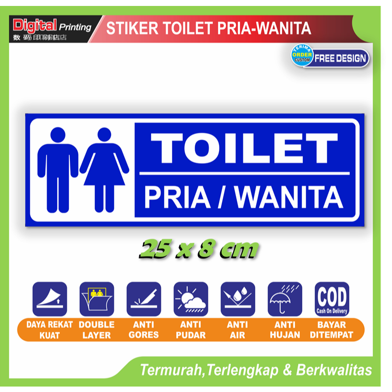 

Stiker tulisan new toilet pria wanita unsex sticker identitas penggunaan kamar mandi wc kantor dll