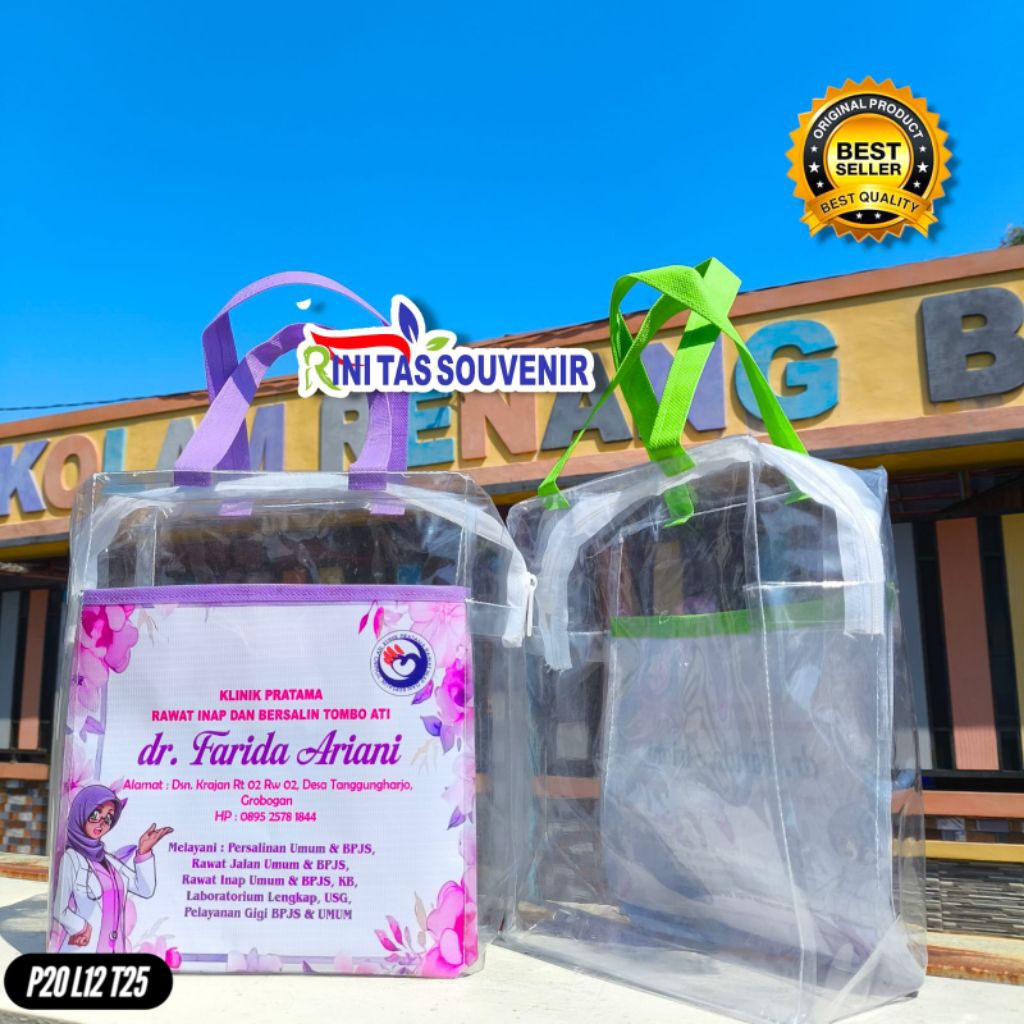 

TAS SOUVENIR BIDAN MIKA TRANSPARAN 0,13 MODEL KANTONG TAS PARTUS BIDAN/DOKTER