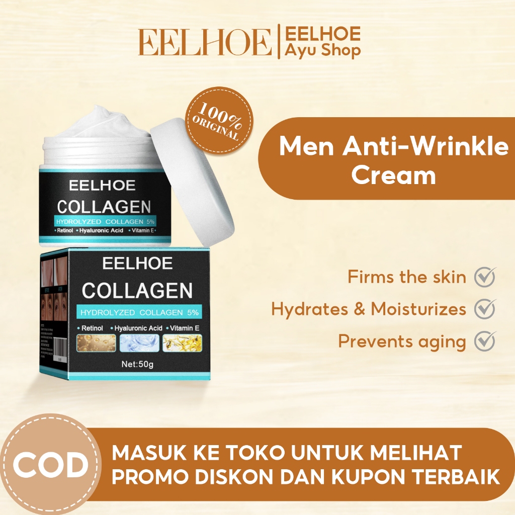 EELHOE Men's Collagen Cream Krim Pria Pemutih Wajah Pelembab Anti Penuaan Kerut Penuaan Penghilang