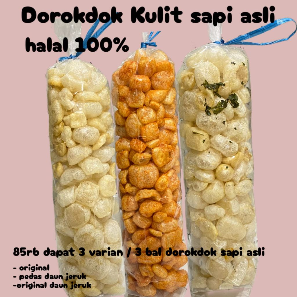 

3 Ball krupuk kulit sapi asli viral / dorokdok rambak kulit sapi renyah varian rasa