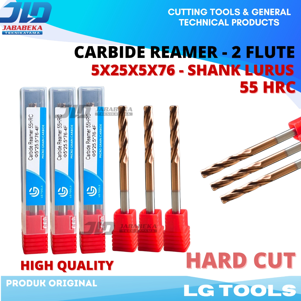 Reamer Mesin Carbide 5 mm / Machine Reamer Spiral 5 mm 5X25X5X76 - 4F 4 Flute Hard Cut Merk