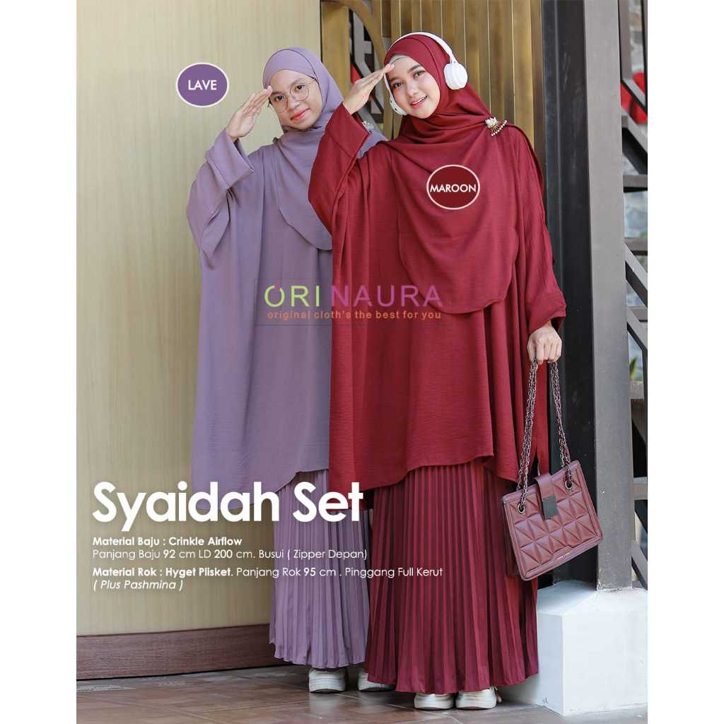 Setelan Wanita Long Tunik Malay Crinkle Airflow || Haliza Tunik Set Pasmina || Syaidah Set By Ori Na