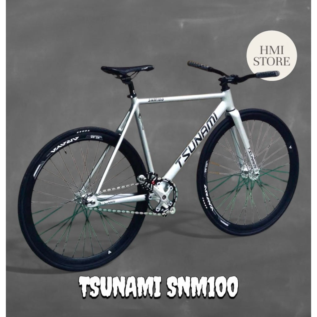 Sepeda Fixie Fullbike Tsunami snm100 Warna Silver Siap Pakai