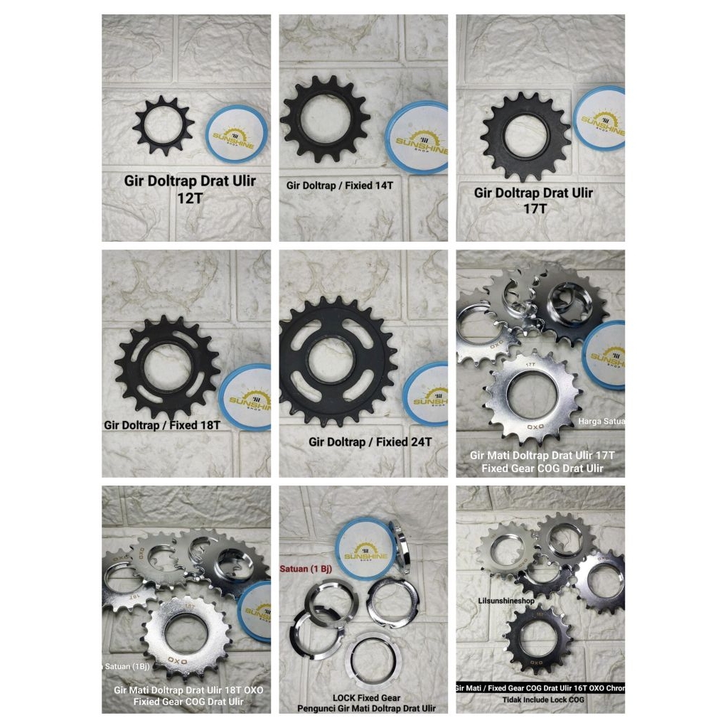 Gir Gear Cog Doltrap Terpedo Drat Ulir Sepeda FIXIE 12T 14T 16T 18T 20T 22T 24T dan Pengunci Lock Fi