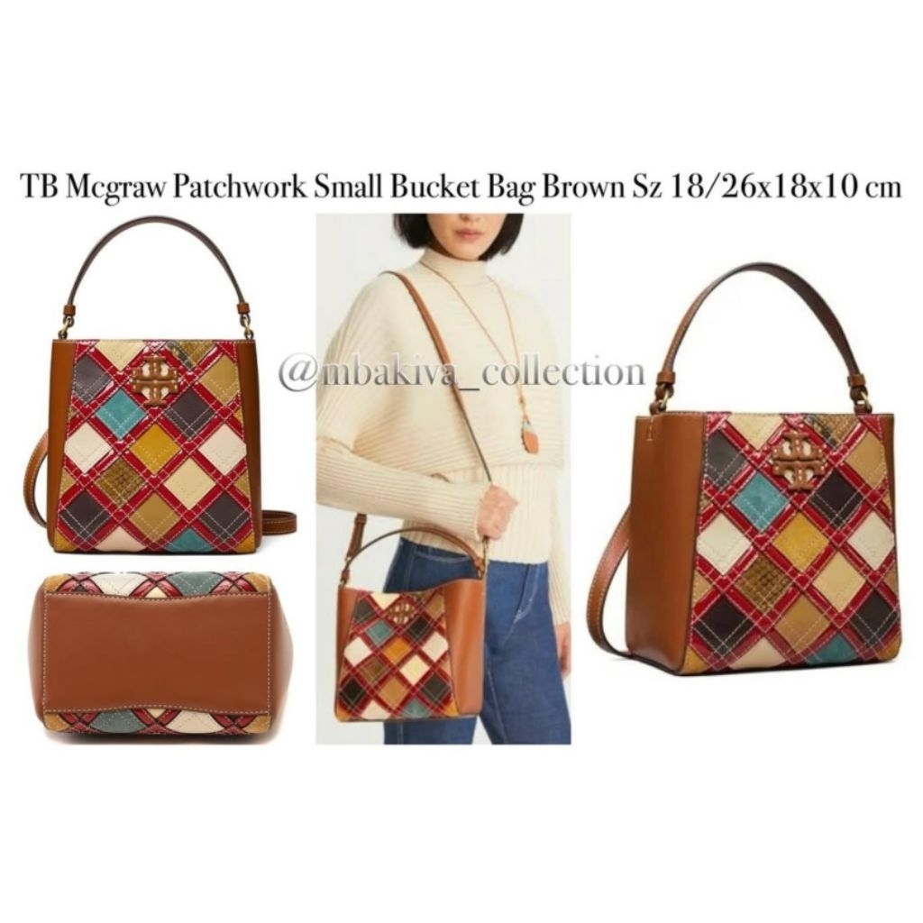 TB Mcgraw Patchwork Small Bucket Bag Brown