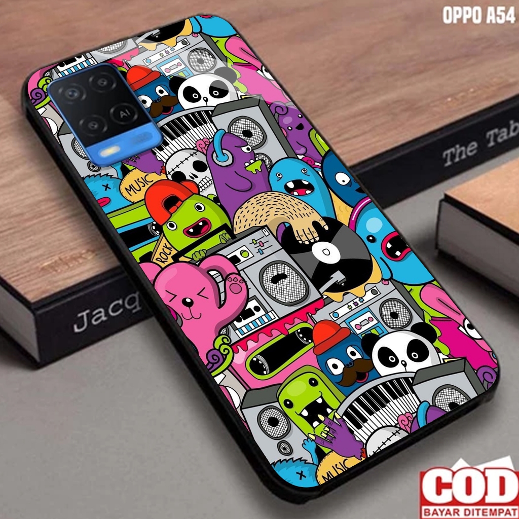 Softcase Glass Oppo A54  - Softcase Motif DOODLE - Softcase Glossy - Softcase Glass - Softcase A54