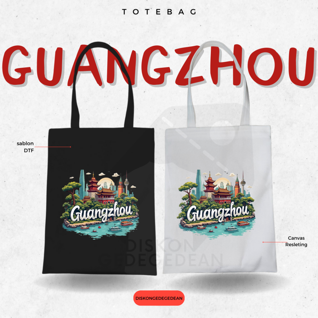 Diskongedegedean Totebag Guangzhou Souvenir Tas Oleh Oleh China Kanvas Resleting 3